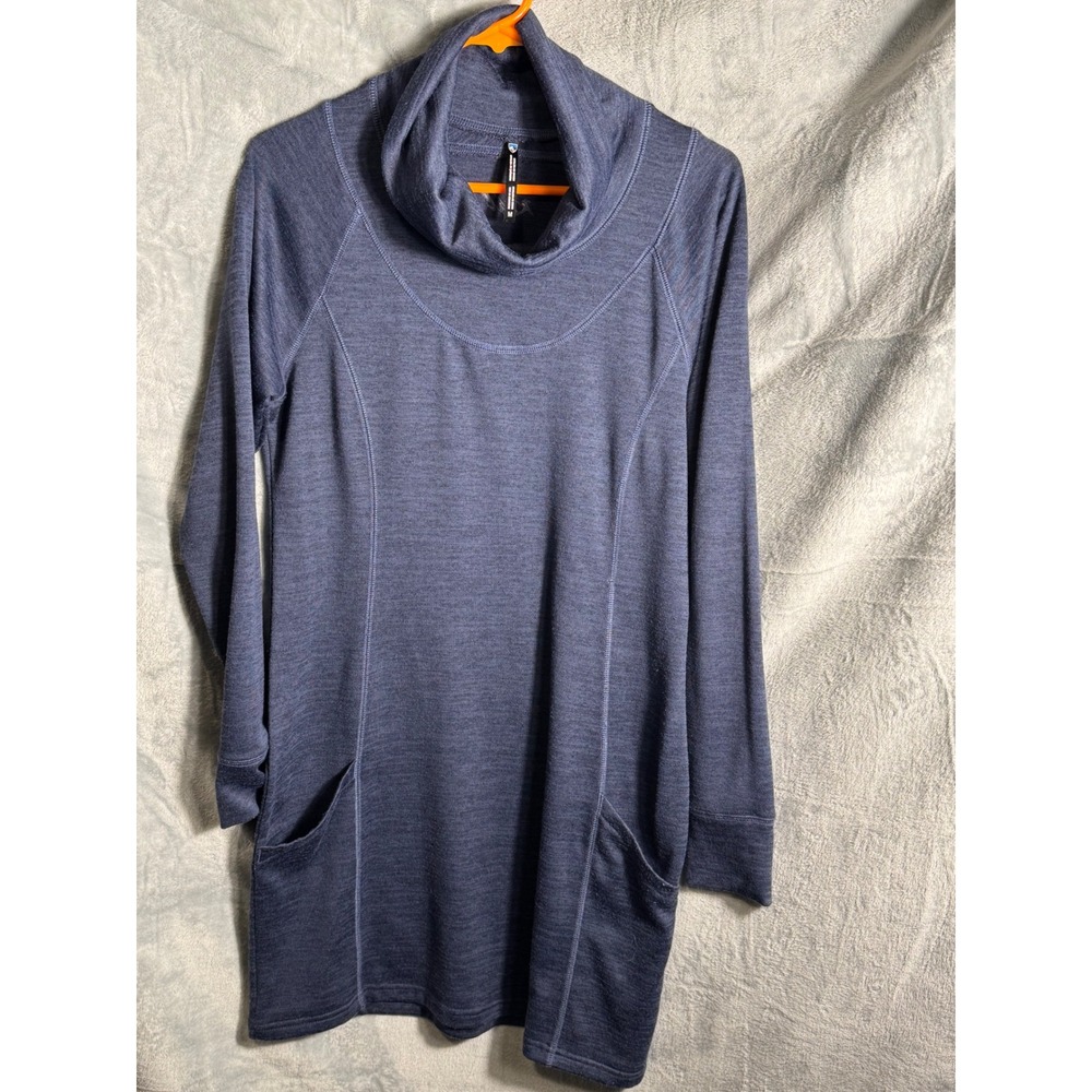 Kuhl LEA Dress Long Sleeve Cowl‎ Neck Pocket Dress Blue Heathered M